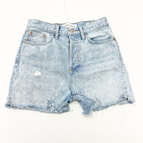 Denim Forum The Yoko Mid Thigh Short Button Fly Light Wash Denim Jeans Size 25 - Picture 1 of 6